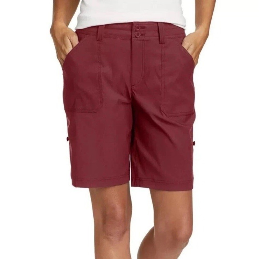 Eddie Bauer Women Stretch UPF 50 Rolled Hem Adjustable Bermuda Size 6 Red